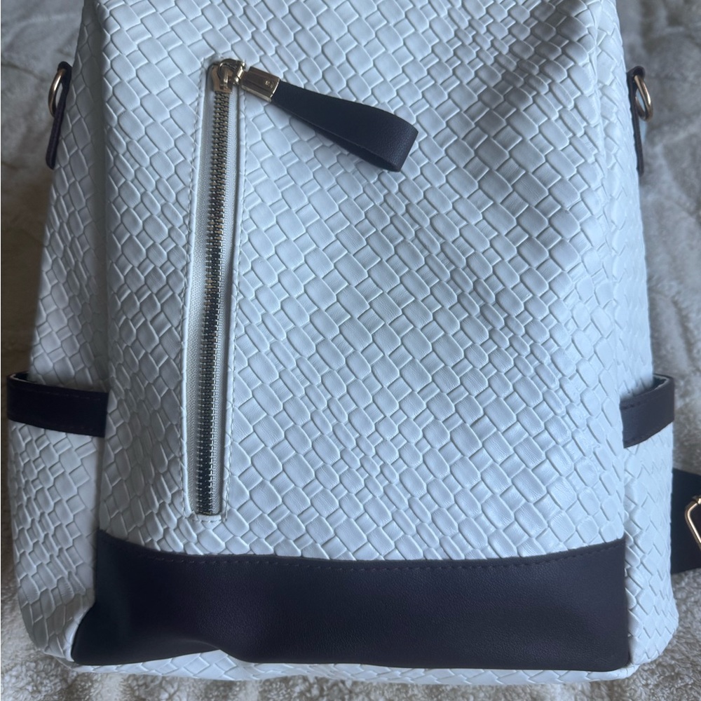 White and Black Textured Women's Backpack